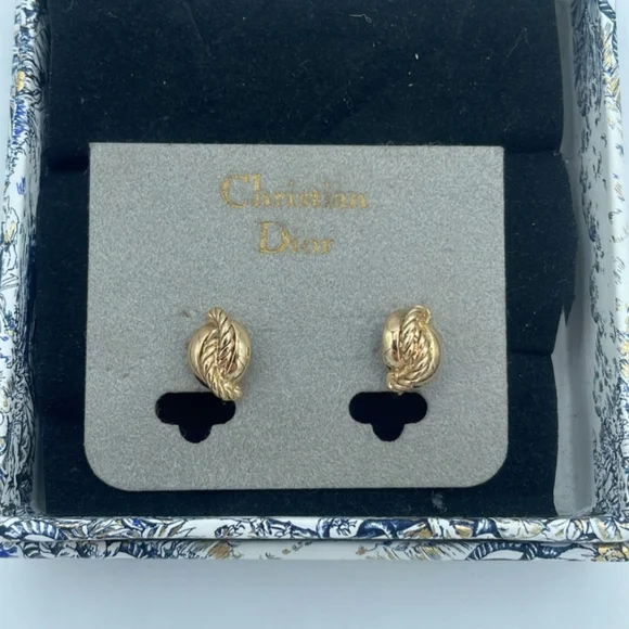 Christian Dior Twisted Ribbon Gold Clip-On Earrings with Box and COA - Picture 4 of 8